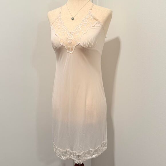 ♡ soft sheer white lace-trim satin slip dress nightie mini dress ♡ - Picture 1 of 5